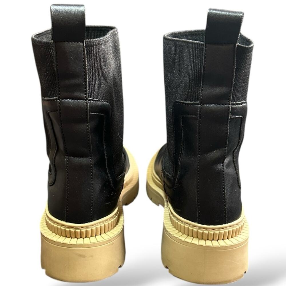 Mango Black Leather Ankle Boots Tan Sole Round Toe Womens 8.5 EU 39 - Picture 6 of 9